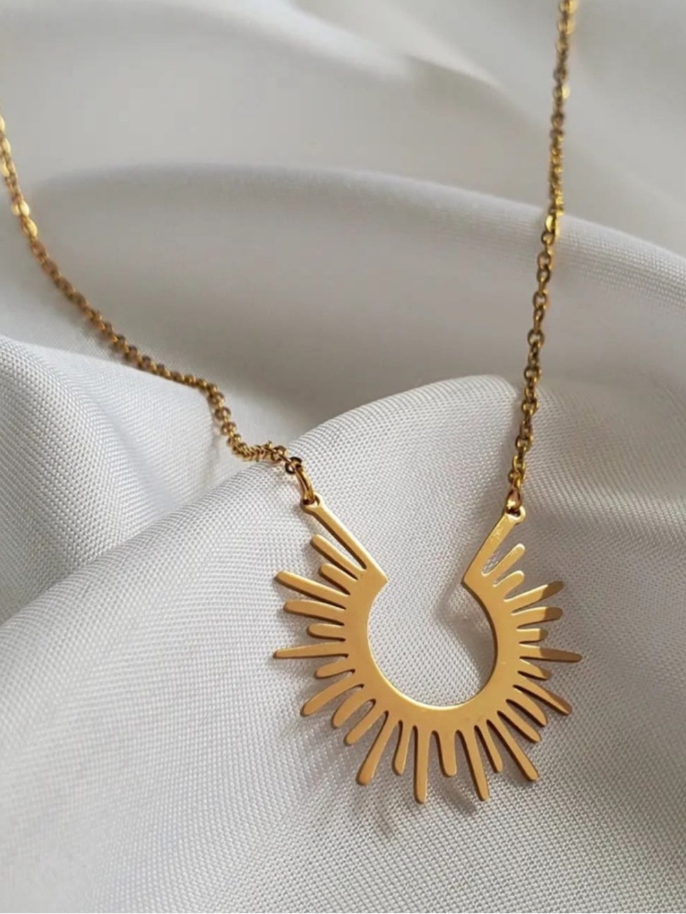Gold Plated Stainless Steel Sunburst Pendant Necklace